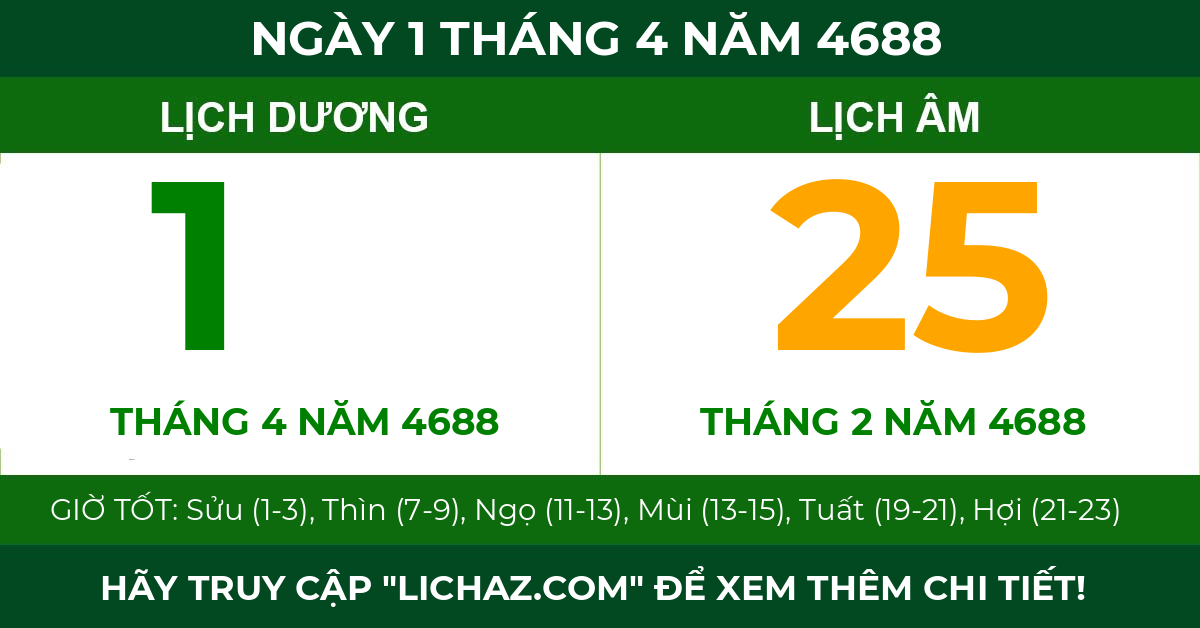 lịch âm ngày 1 tháng 4 năm 4688