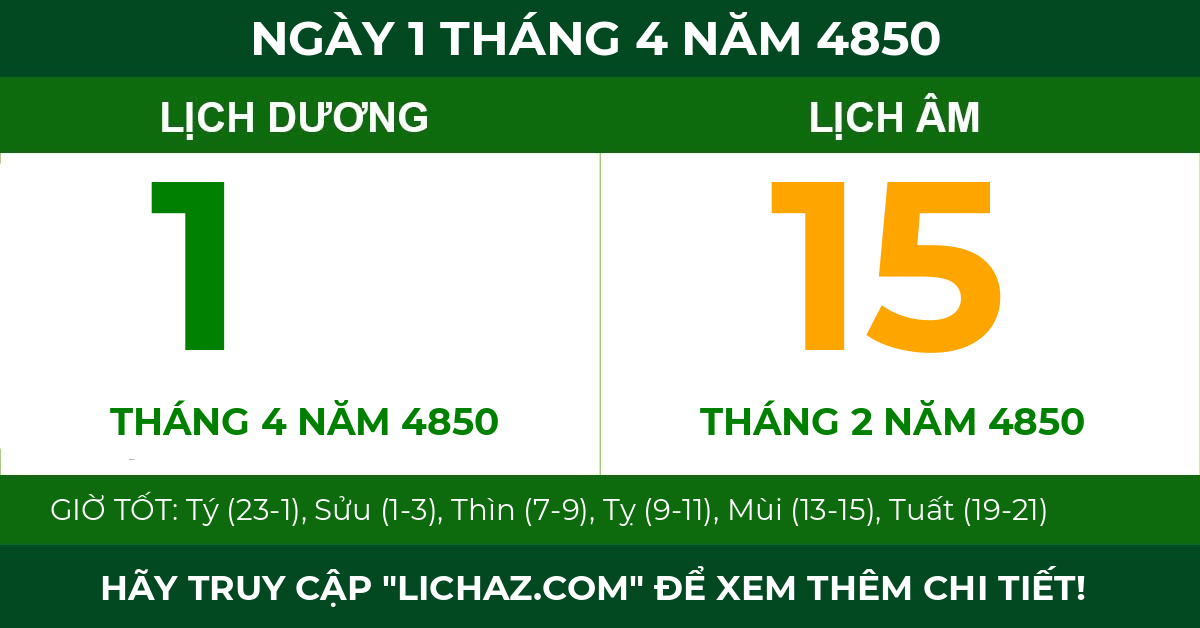 lịch âm ngày 1 tháng 4 năm 4850