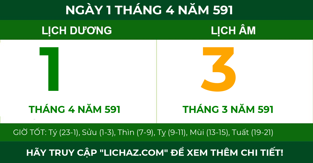 lịch âm ngày 1 tháng 4 năm 591