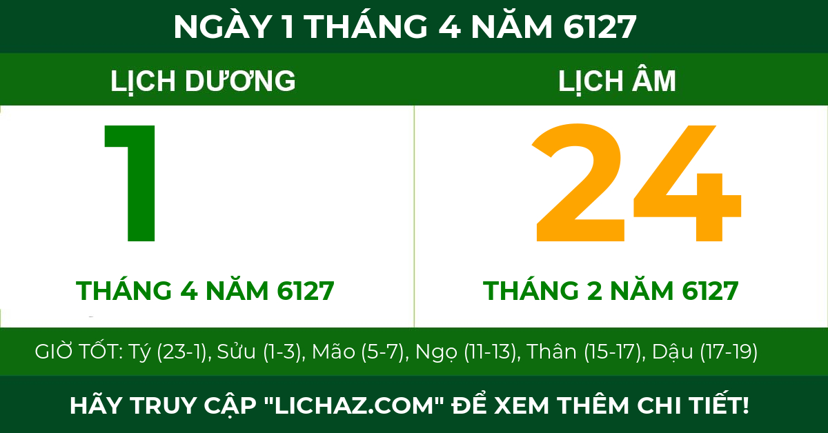 lịch âm ngày 1 tháng 4 năm 6127
