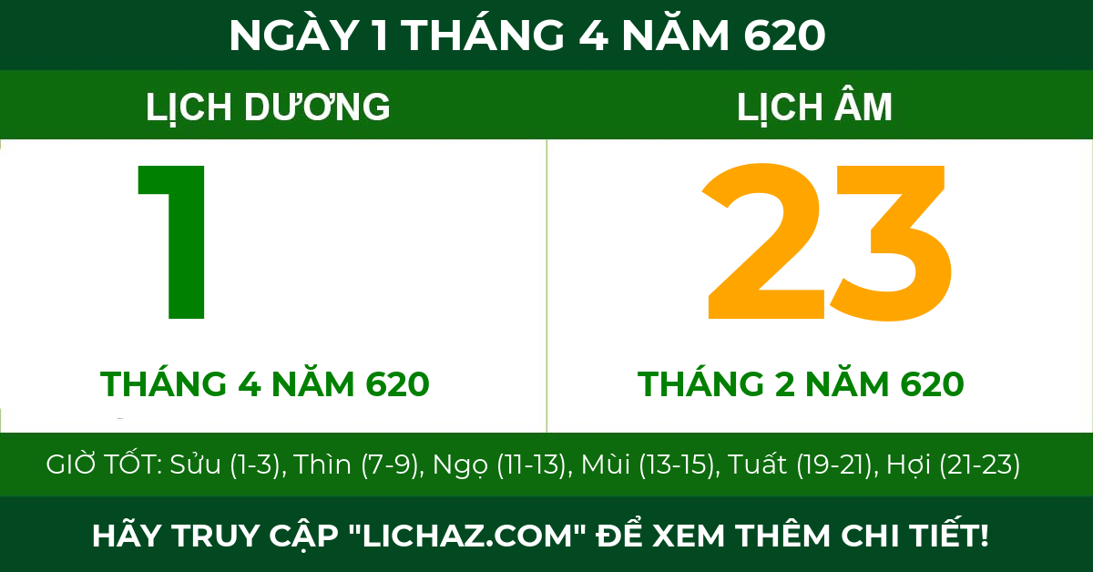 lịch âm ngày 1 tháng 4 năm 620