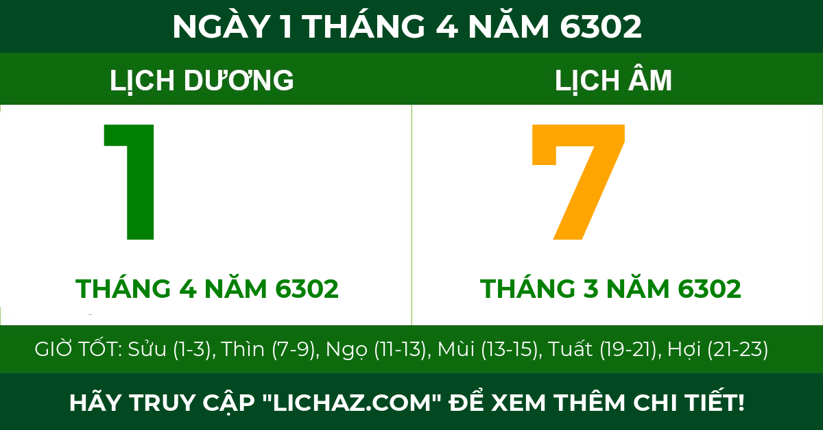 lịch âm ngày 1 tháng 4 năm 6302