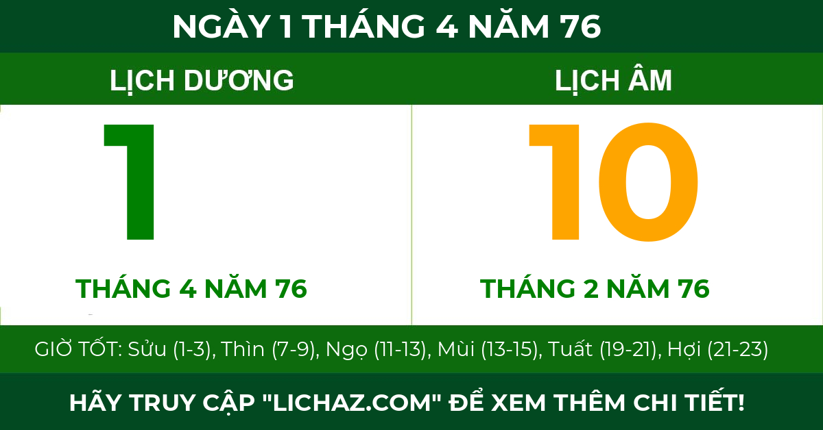 lịch âm ngày 1 tháng 4 năm 76
