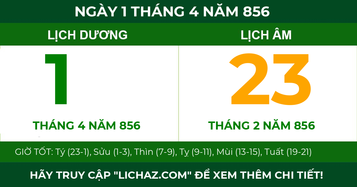 lịch âm ngày 1 tháng 4 năm 856