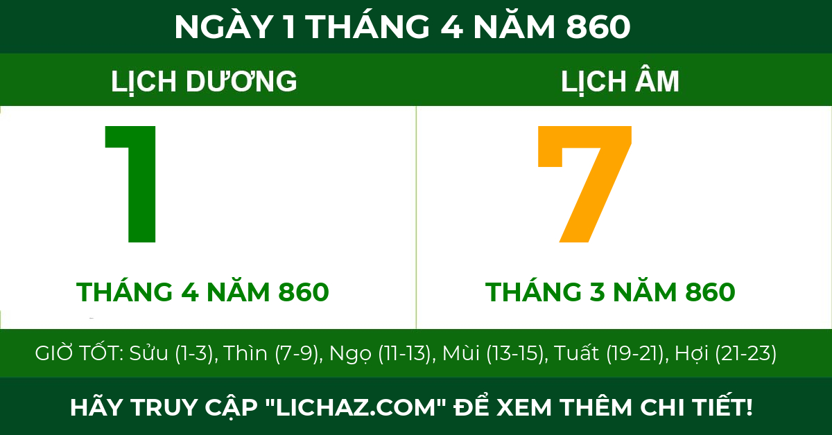 lịch âm ngày 1 tháng 4 năm 860