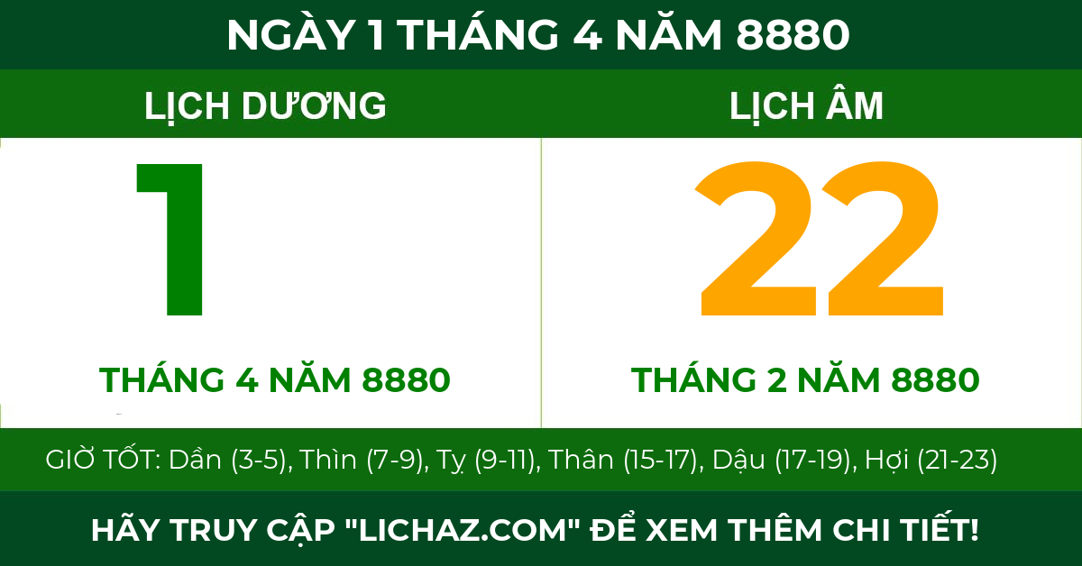 lịch âm ngày 1 tháng 4 năm 8880