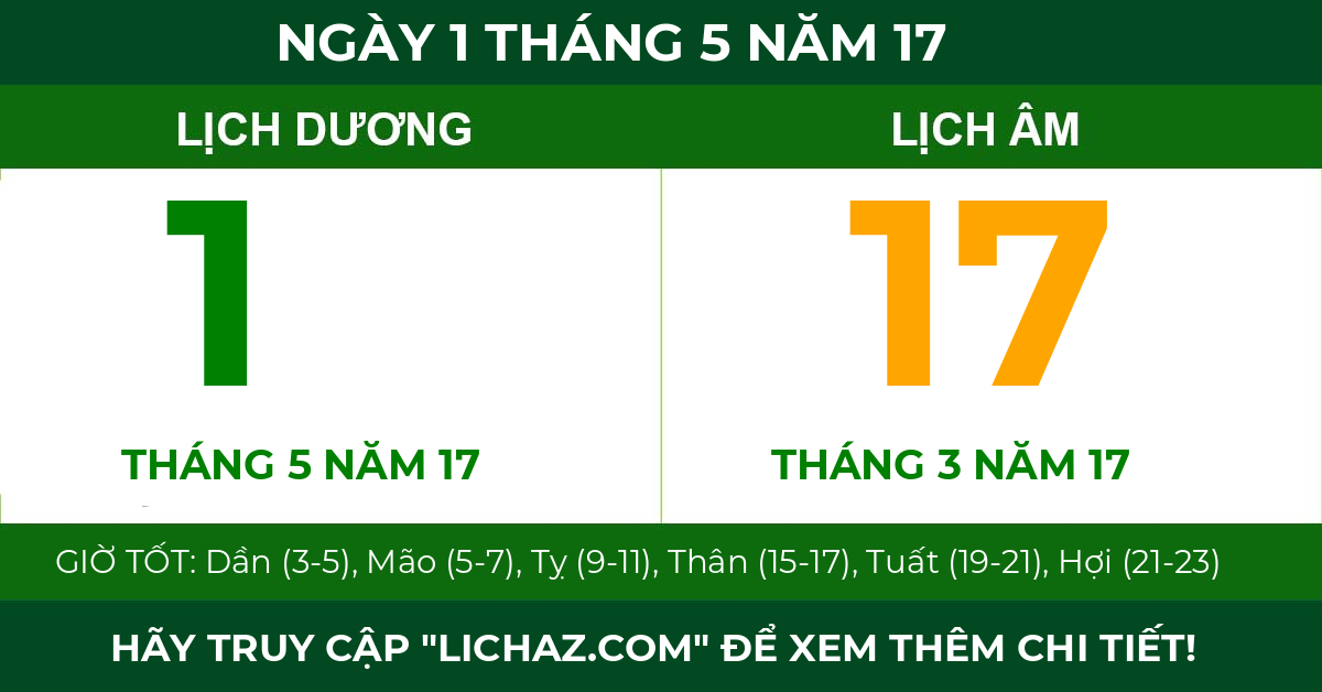lịch âm ngày 1 tháng 5 năm 17