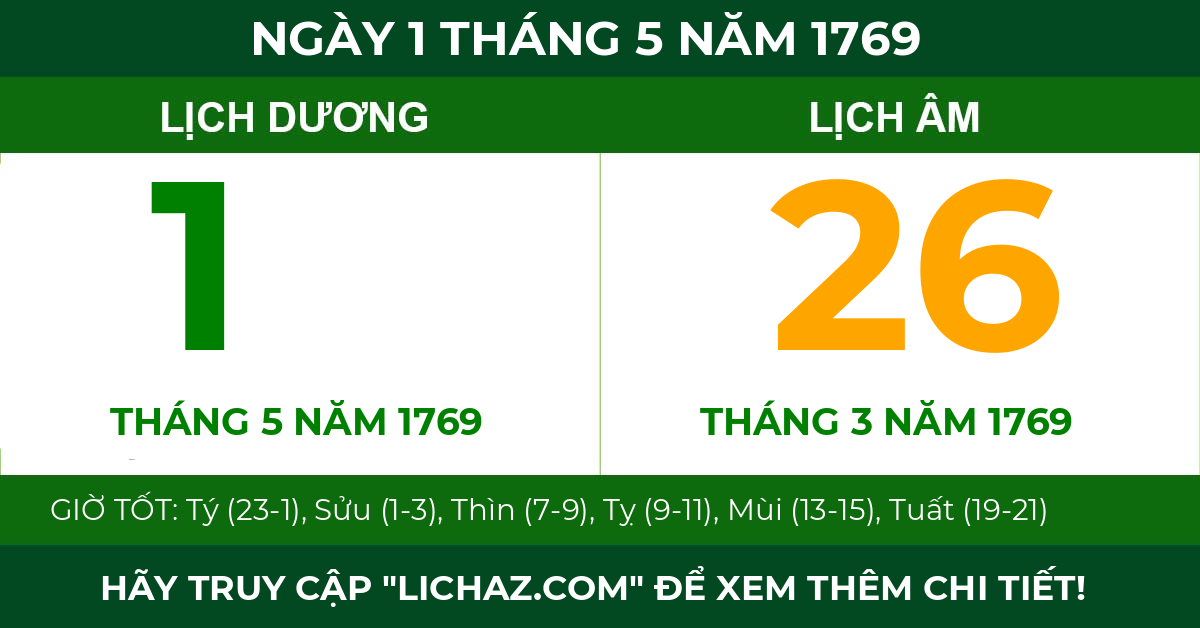 lịch âm ngày 1 tháng 5 năm 1769