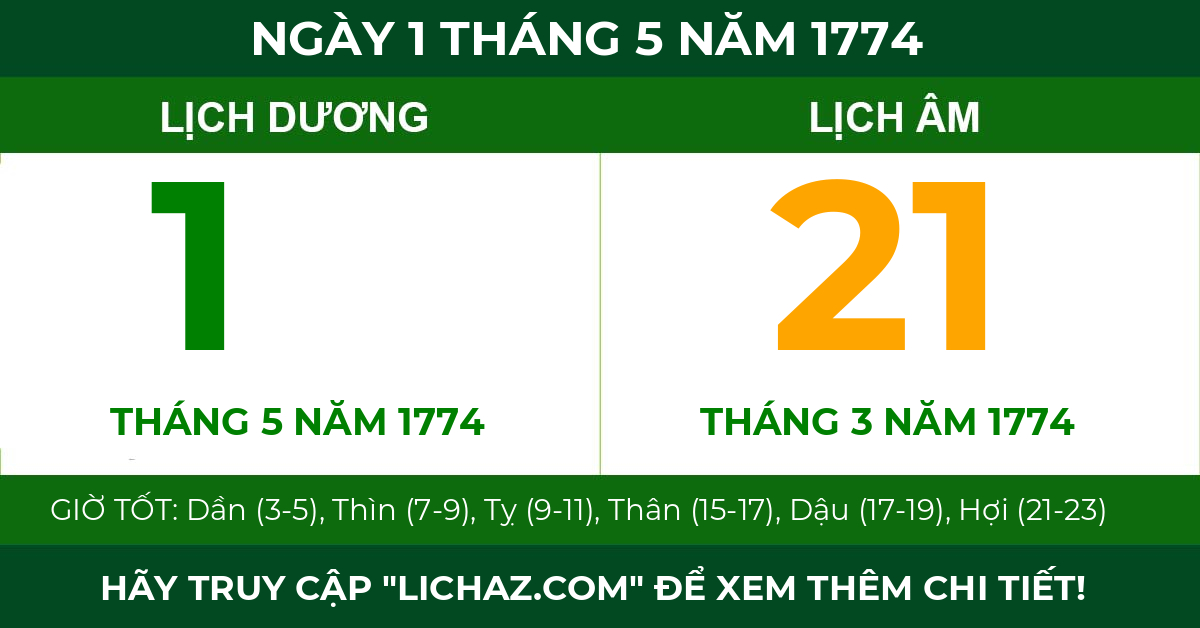 lịch âm ngày 1 tháng 5 năm 1774