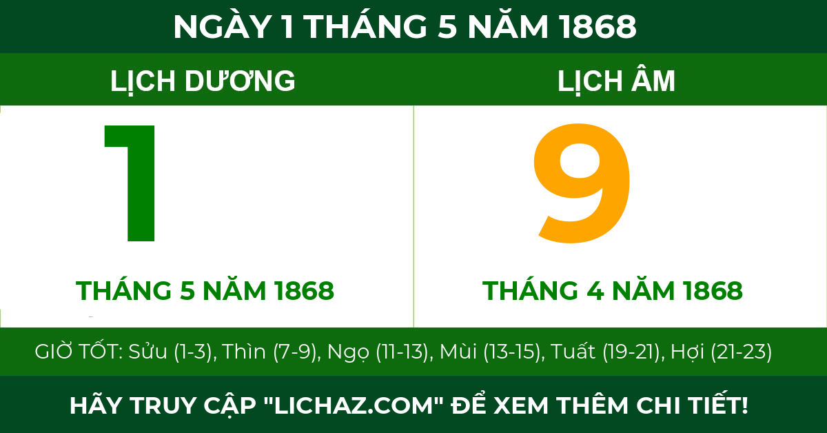 lịch âm ngày 1 tháng 5 năm 1868
