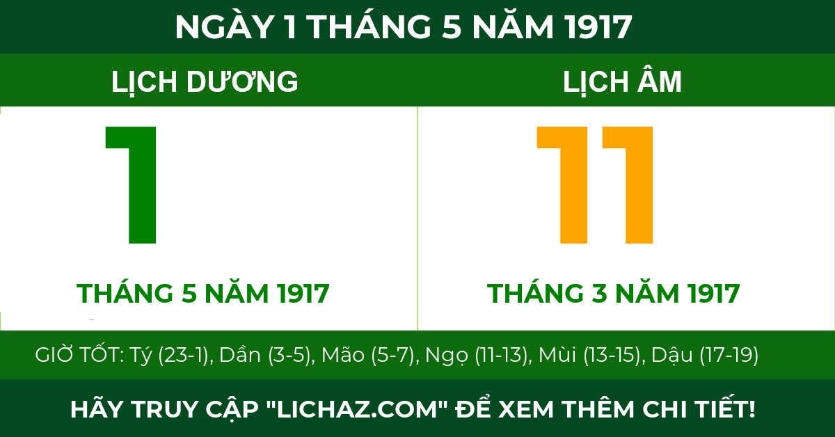 lịch âm ngày 1 tháng 5 năm 1917