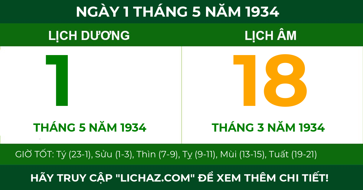 lịch âm ngày 1 tháng 5 năm 1934
