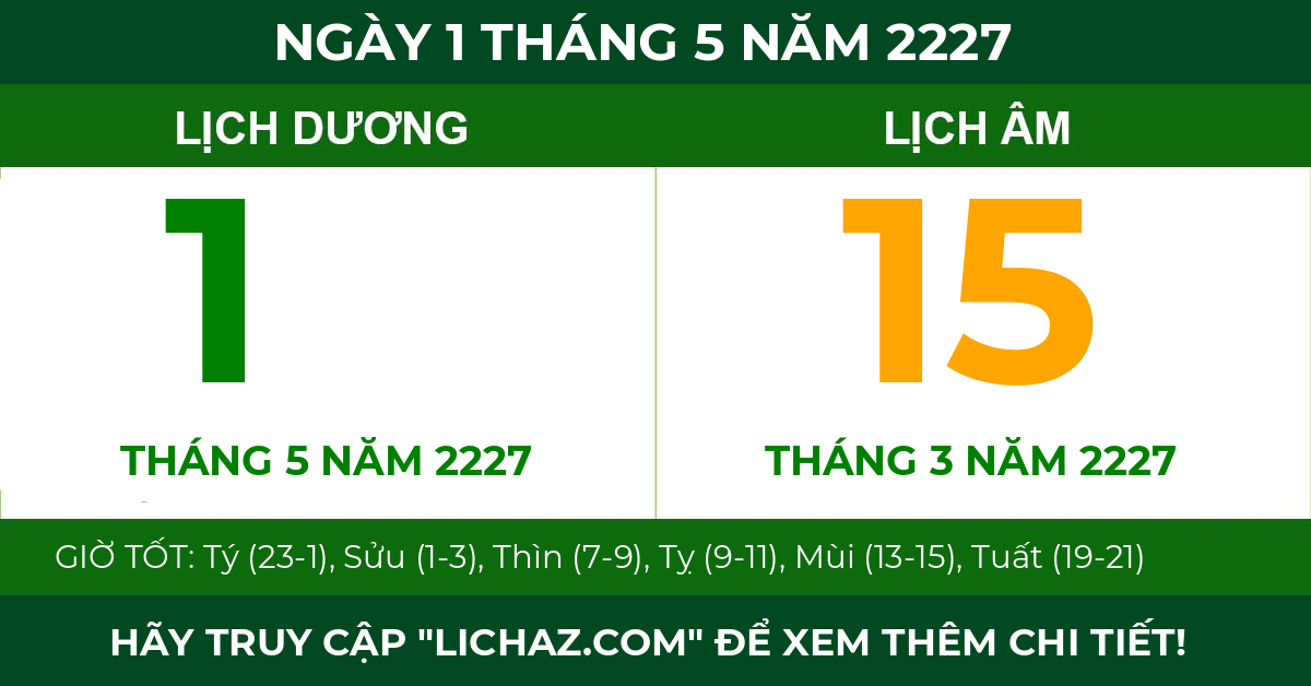 lịch âm ngày 1 tháng 5 năm 2227