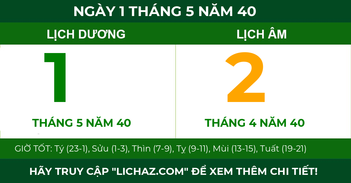 lịch âm ngày 1 tháng 5 năm 40