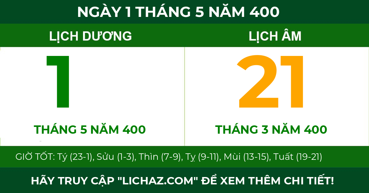 lịch âm ngày 1 tháng 5 năm 400