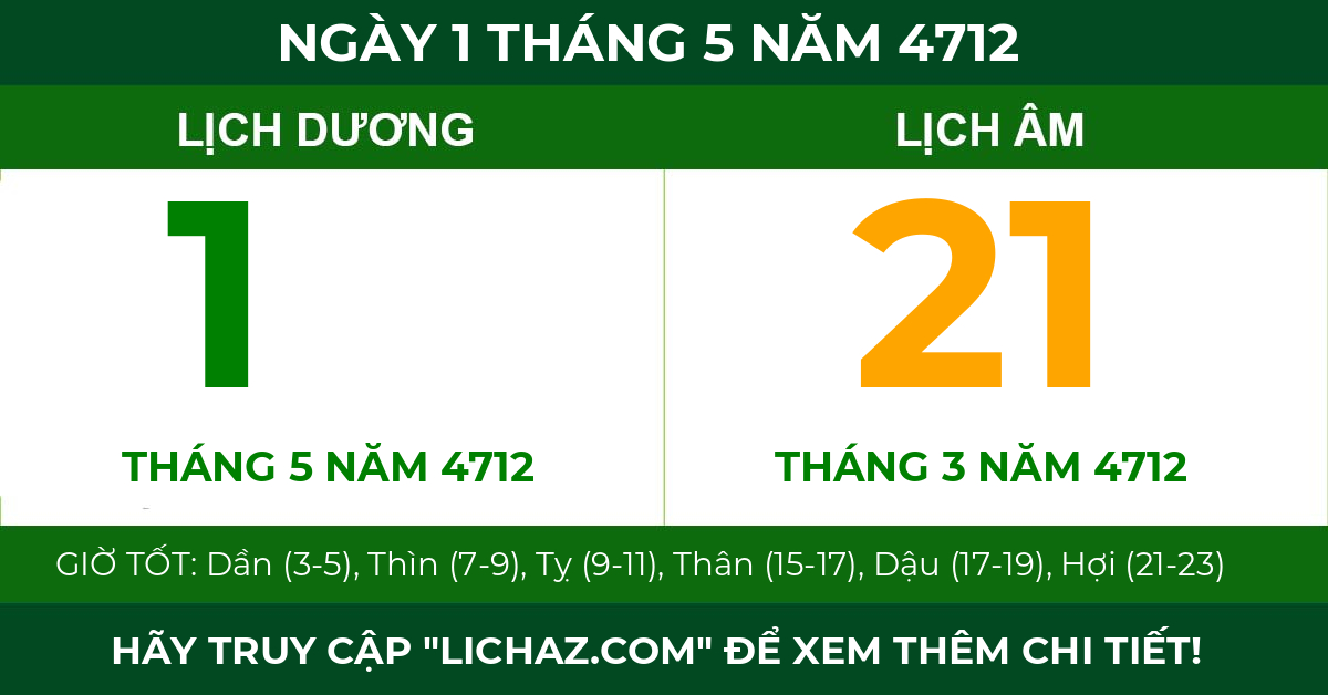 lịch âm ngày 1 tháng 5 năm 4712