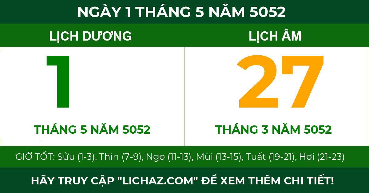 lịch âm ngày 1 tháng 5 năm 5052