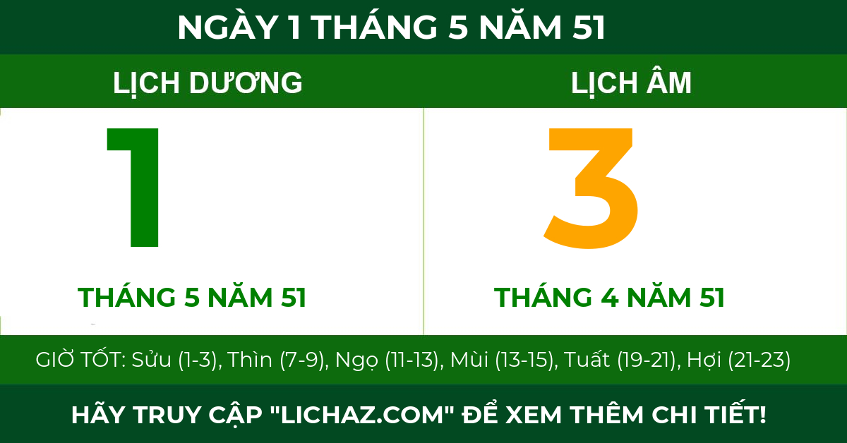 lịch âm ngày 1 tháng 5 năm 51