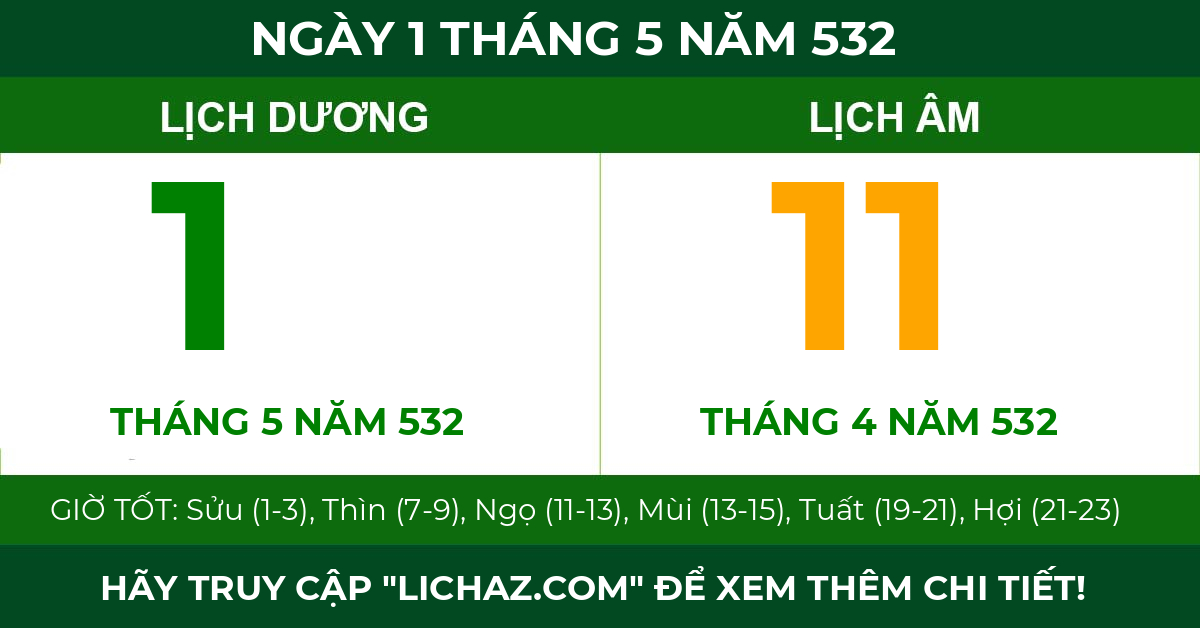lịch âm ngày 1 tháng 5 năm 532