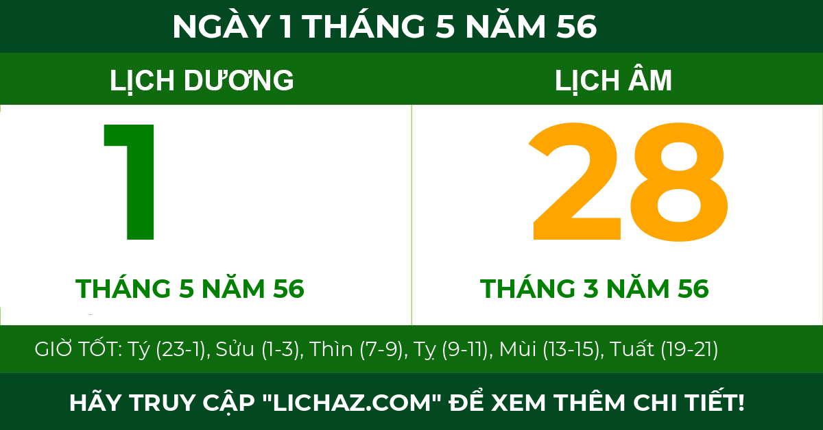 lịch âm ngày 1 tháng 5 năm 56