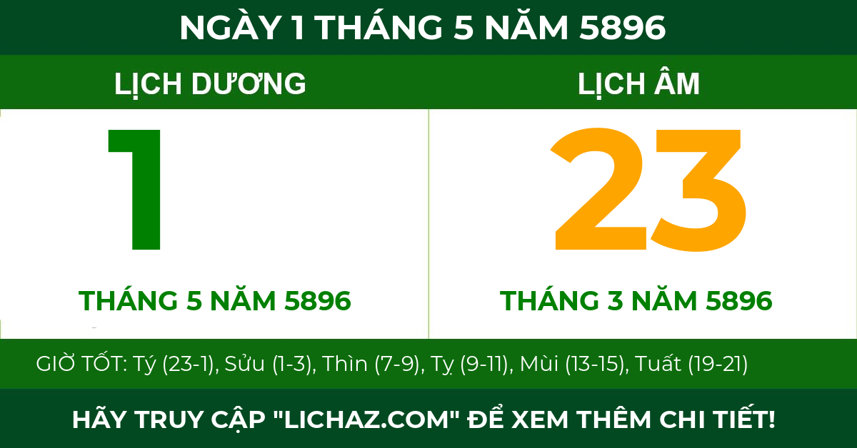 lịch âm ngày 1 tháng 5 năm 5896