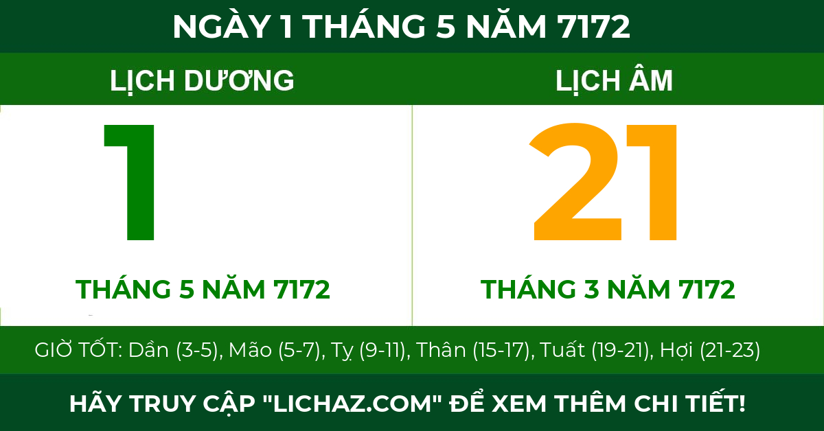 lịch âm ngày 1 tháng 5 năm 7172