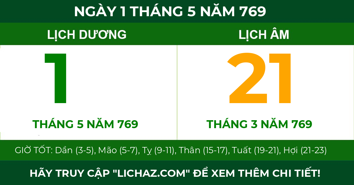lịch âm ngày 1 tháng 5 năm 769