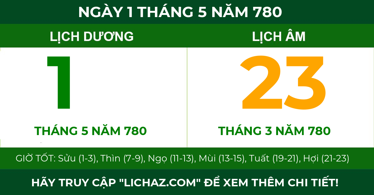 lịch âm ngày 1 tháng 5 năm 780