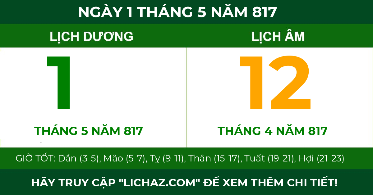lịch âm ngày 1 tháng 5 năm 817