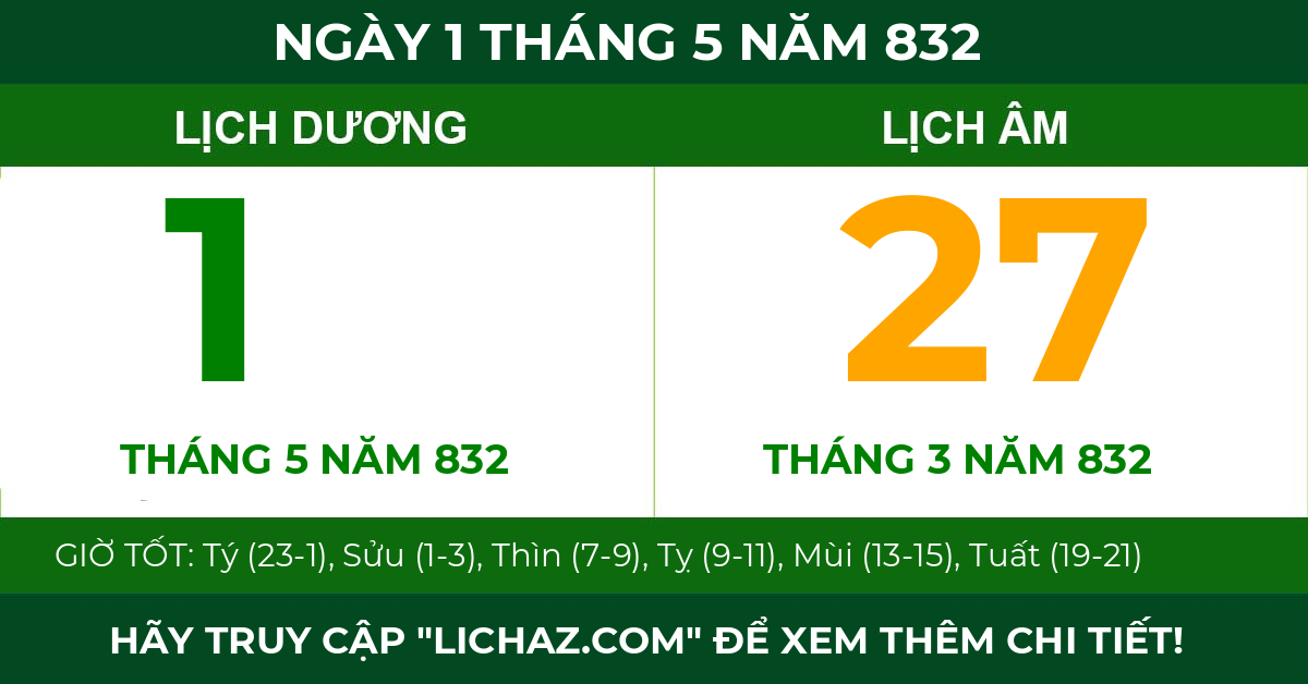 lịch âm ngày 1 tháng 5 năm 832