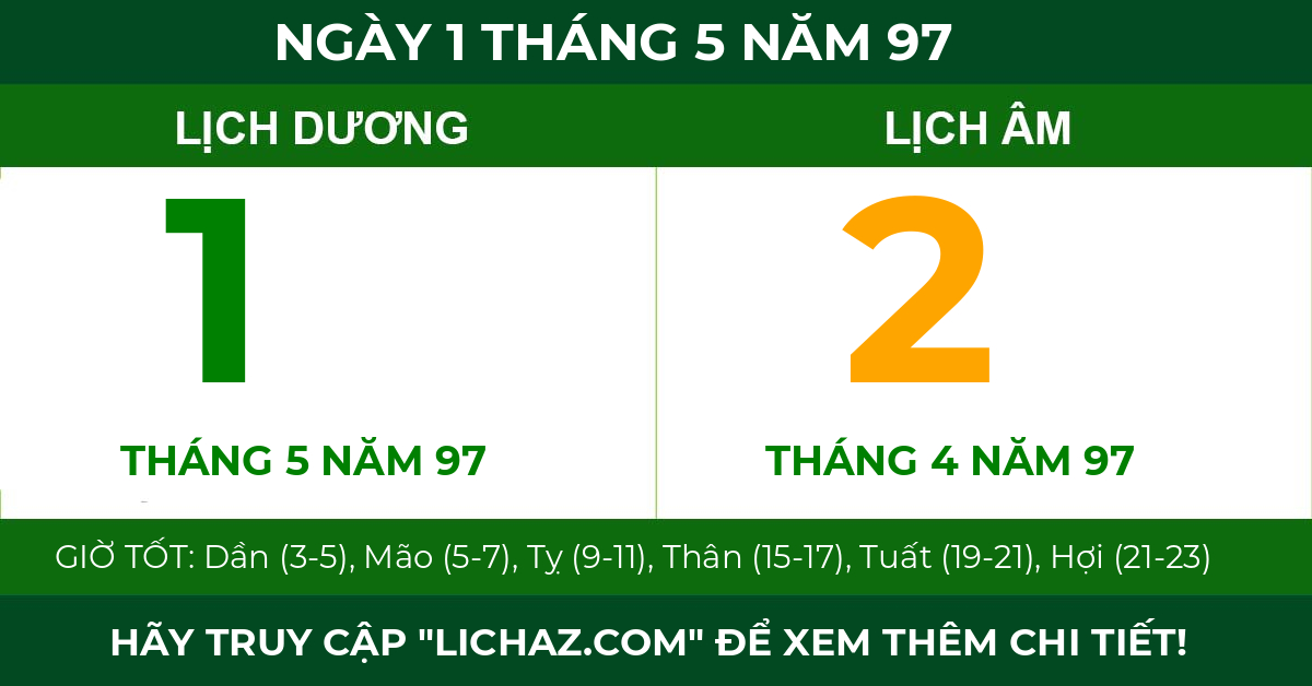 lịch âm ngày 1 tháng 5 năm 97