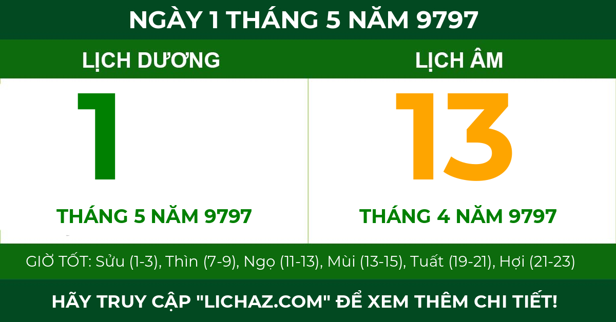 lịch âm ngày 1 tháng 5 năm 9797