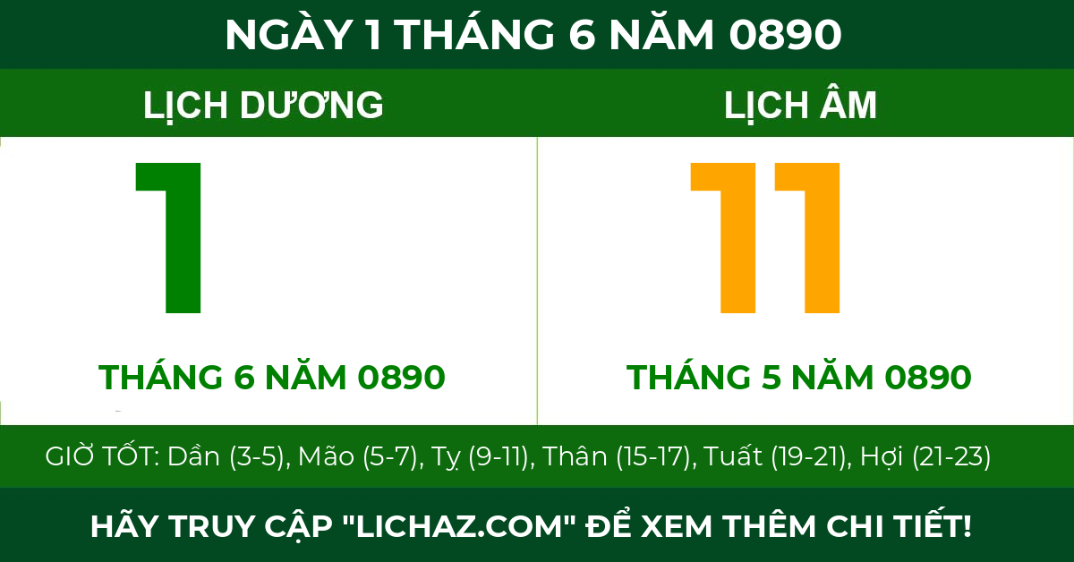 lịch âm ngày 1 tháng 6 năm 0890