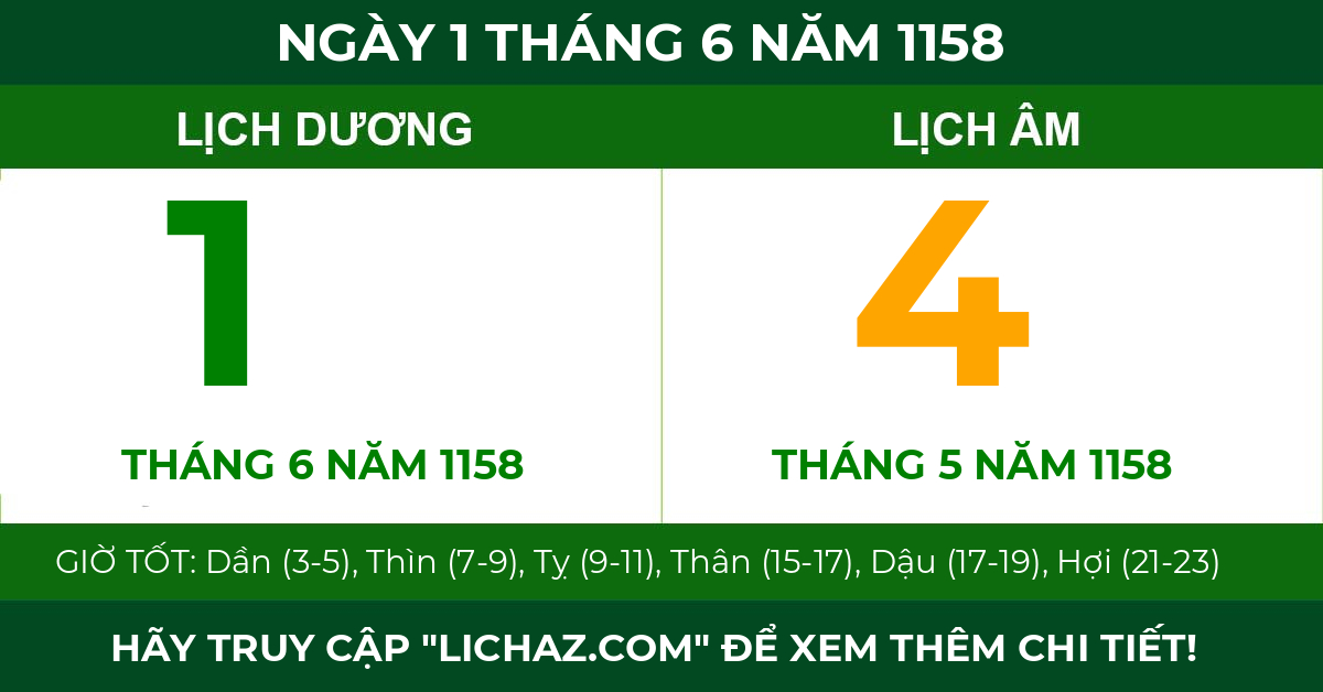 lịch âm ngày 1 tháng 6 năm 1158