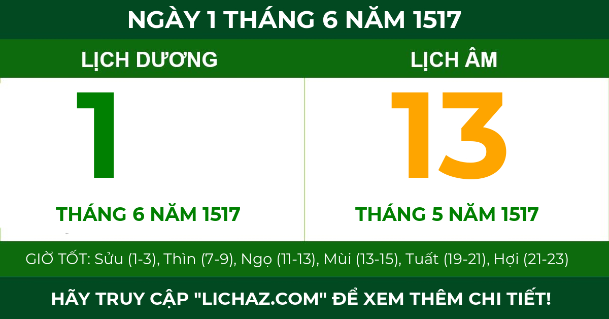lịch âm ngày 1 tháng 6 năm 1517