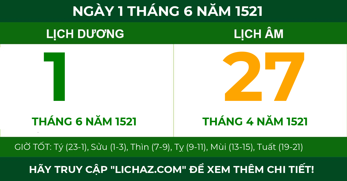 lịch âm ngày 1 tháng 6 năm 1521