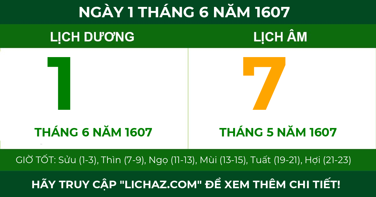 lịch âm ngày 1 tháng 6 năm 1607