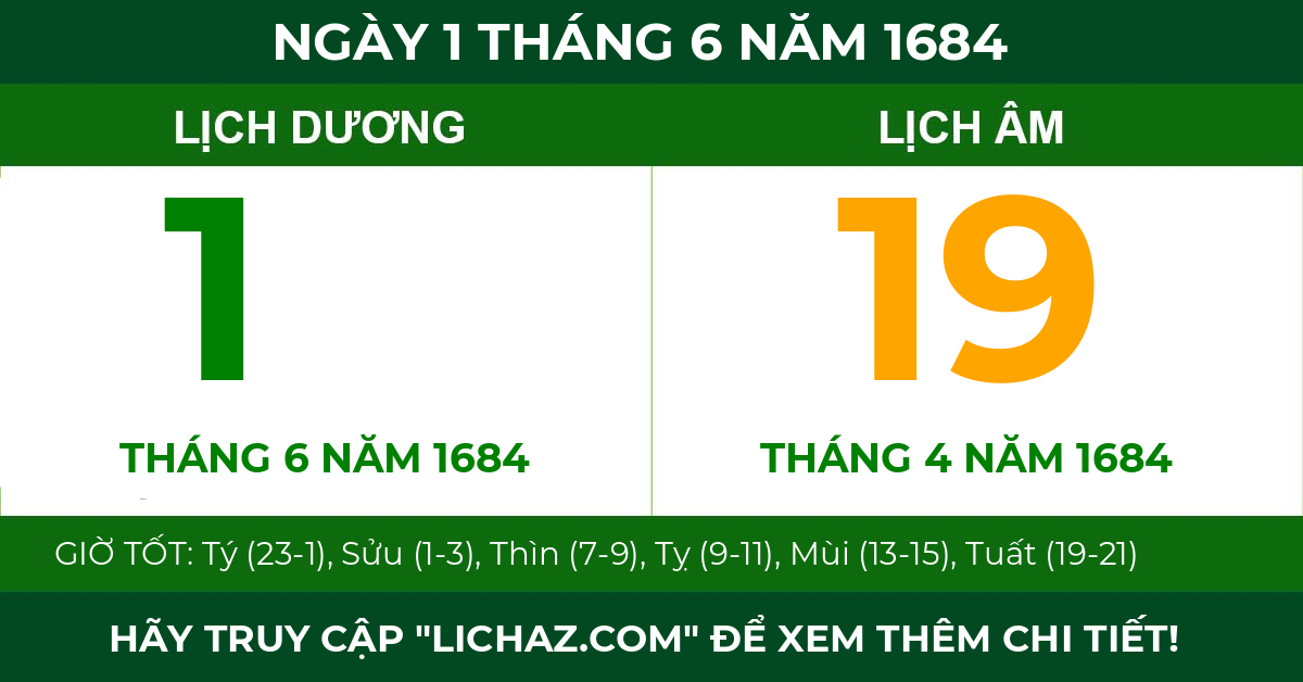 lịch âm ngày 1 tháng 6 năm 1684