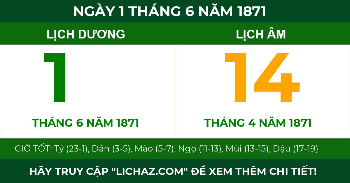 lịch âm ngày 1 tháng 6 năm 1871
