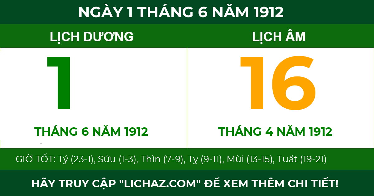 lịch âm ngày 1 tháng 6 năm 1912