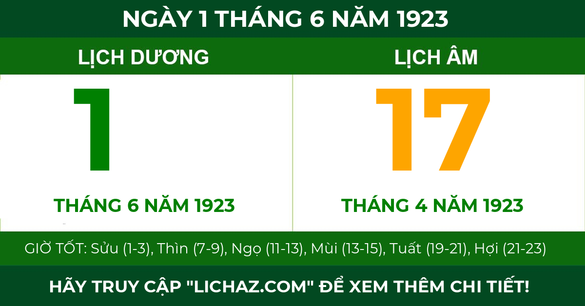 lịch âm ngày 1 tháng 6 năm 1923