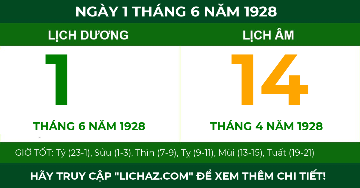 lịch âm ngày 1 tháng 6 năm 1928
