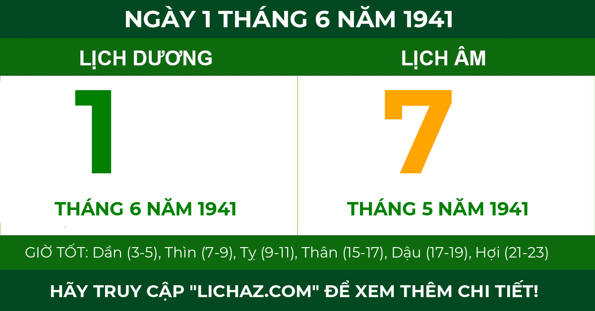 lịch âm ngày 1 tháng 6 năm 1941
