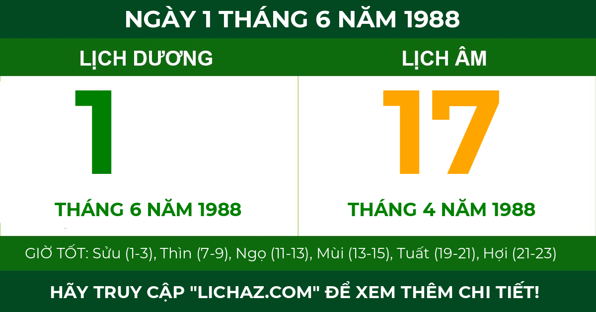 lịch âm ngày 1 tháng 6 năm 1988