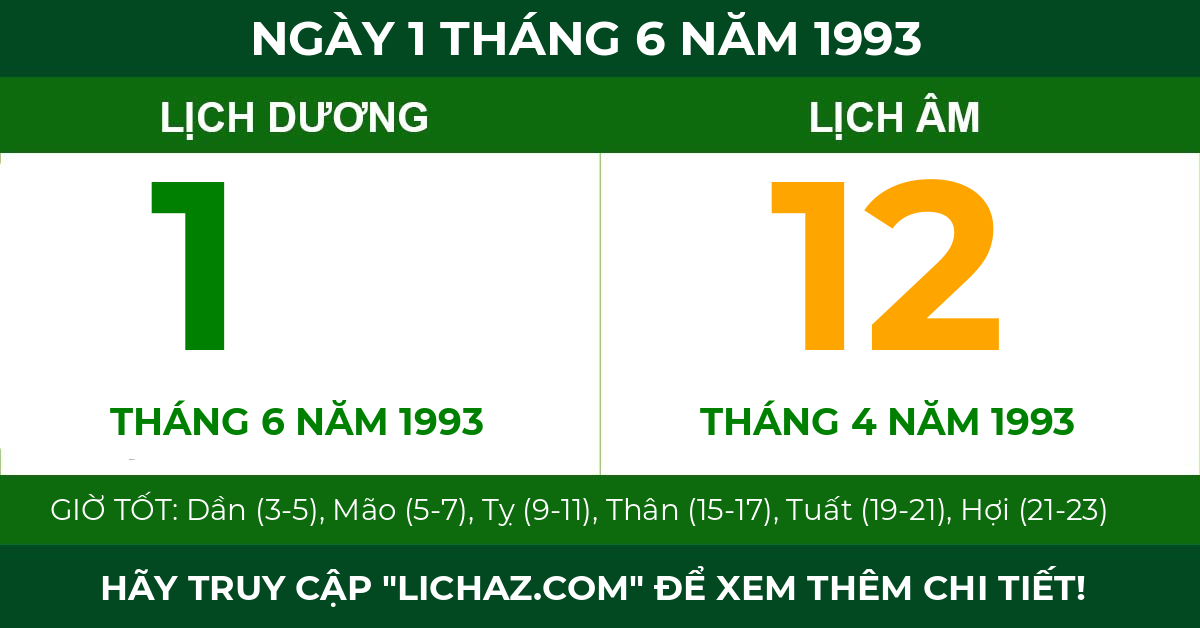 lịch âm ngày 1 tháng 6 năm 1993