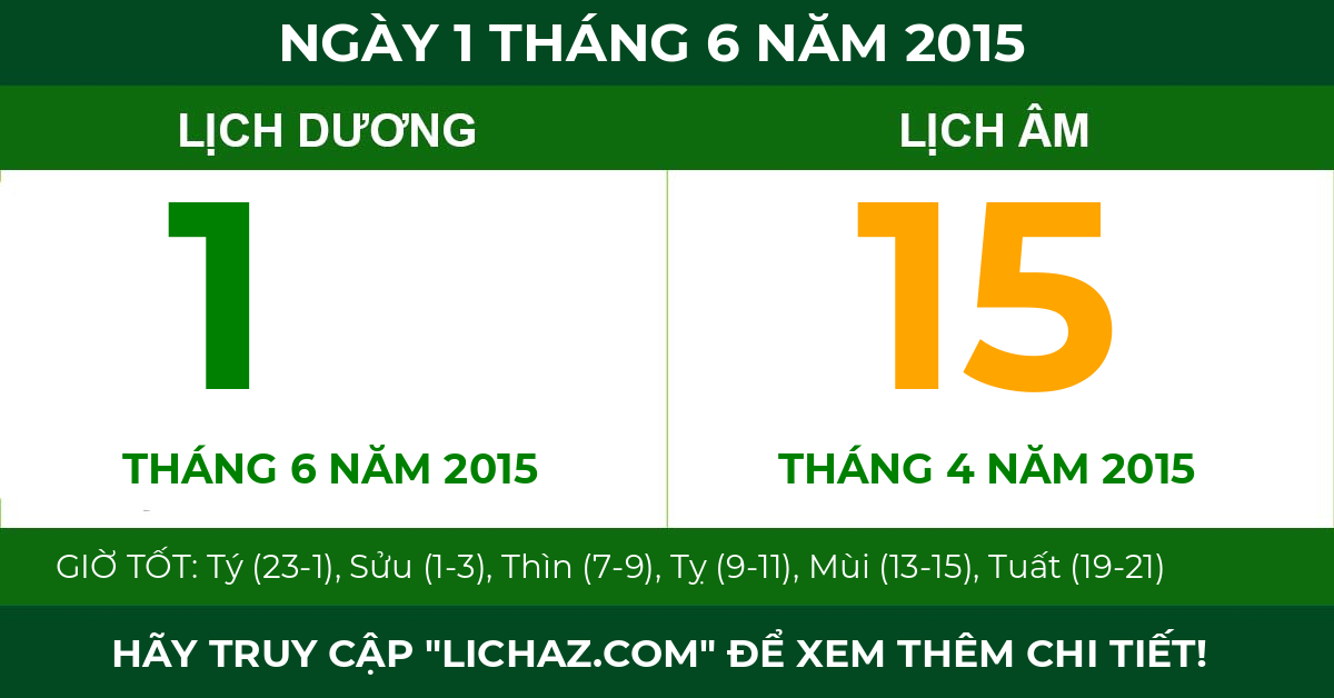 lịch âm ngày 1 tháng 6 năm 2015