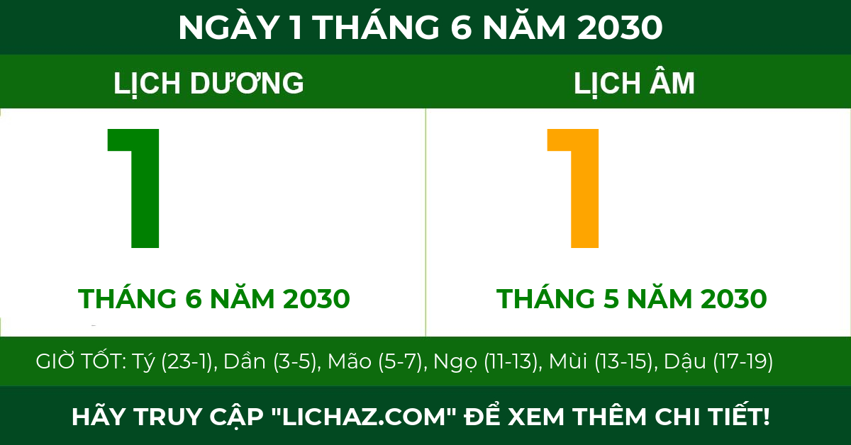 lịch âm ngày 1 tháng 6 năm 2030