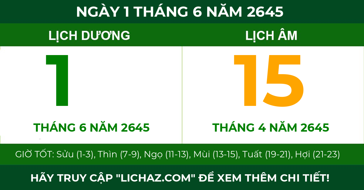 lịch âm ngày 1 tháng 6 năm 2645
