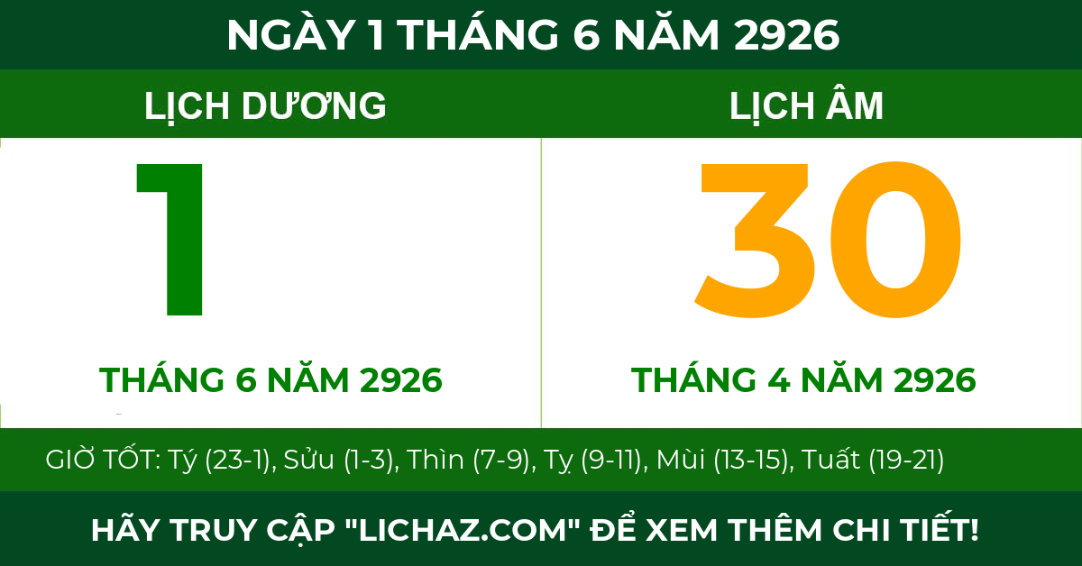 lịch âm ngày 1 tháng 6 năm 2926