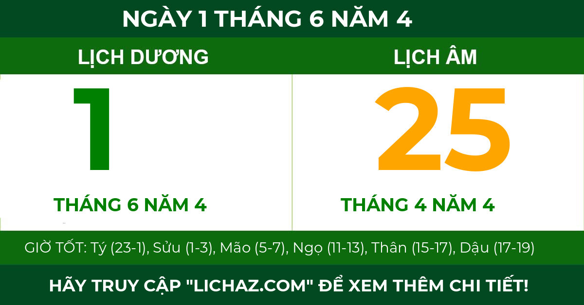 lịch âm ngày 1 tháng 6 năm 4